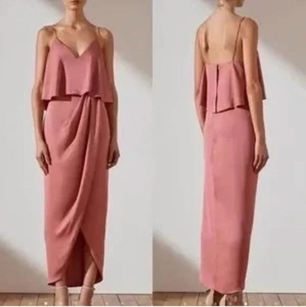 Shona Joy Luxe Cocktail Frill Midi Dress Rose Women's US 4 Small